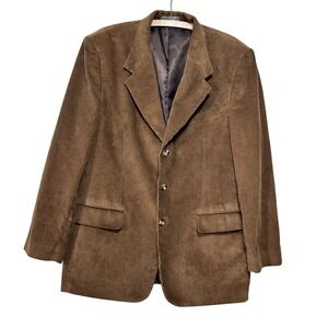 Mens Brown Corduroy 3-Button Blazer Sport Coat Jacket 42L Wide Wale Classic